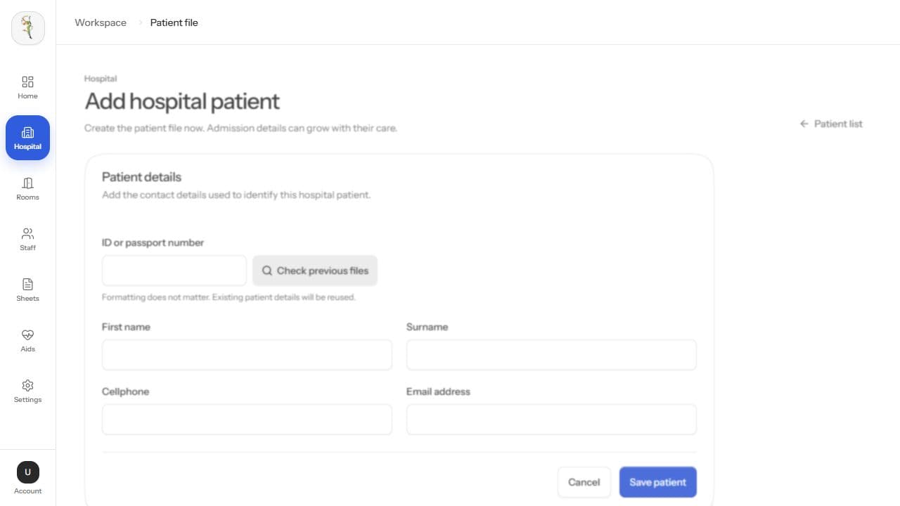 Hospital patient intake with previous-file lookup
